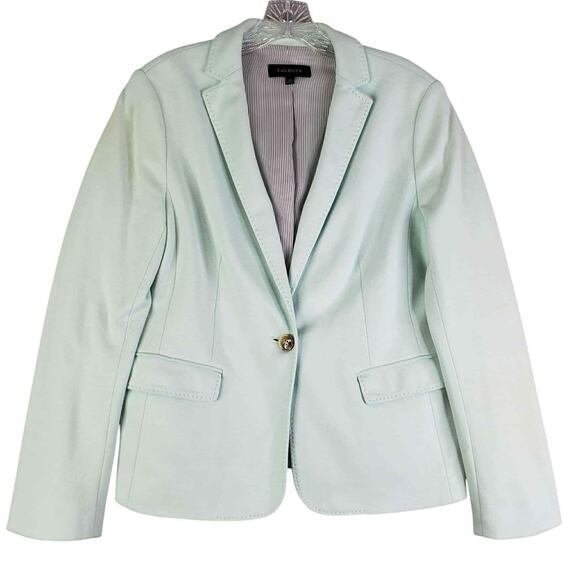 Talbots Blazer Jacket Womens Size 10 Stretch Knit Button Mint Green Lined - Picture 2 of 8